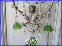 PAIR Old Vintage Beaded SCONCES CANDLEHOLDERS Murano Glass Flower Bell Drops