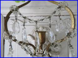 PAIR Old Vintage Beaded SCONCES CANDLEHOLDERS Murano Glass Flower Bell Drops