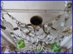 PAIR Old Vintage Beaded SCONCES CANDLEHOLDERS Murano Glass Flower Bell Drops