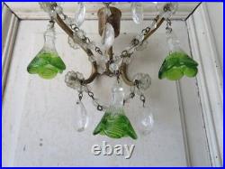 PAIR Old Vintage Beaded SCONCES CANDLEHOLDERS Murano Glass Flower Bell Drops