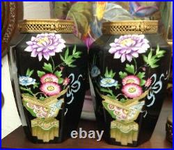 Pair Antique 19th Century Old Paris Porcelain Small Oriental Style Vases