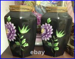 Pair Antique 19th Century Old Paris Porcelain Small Oriental Style Vases