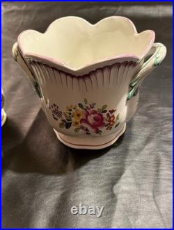 Pair Vintage French Faience Cache Pots -Floral Jardiniere Old Strasbourg Style