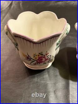 Pair Vintage French Faience Cache Pots -Floral Jardiniere Old Strasbourg Style