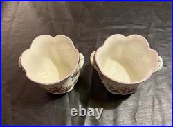 Pair Vintage French Faience Cache Pots -Floral Jardiniere Old Strasbourg Style