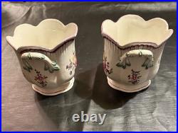 Pair Vintage French Faience Cache Pots -Floral Jardiniere Old Strasbourg Style
