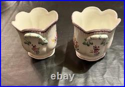 Pair Vintage French Faience Cache Pots -Floral Jardiniere Old Strasbourg Style