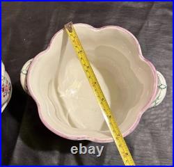 Pair Vintage French Faience Cache Pots -Floral Jardiniere Old Strasbourg Style