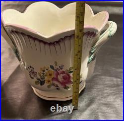 Pair Vintage French Faience Cache Pots -Floral Jardiniere Old Strasbourg Style