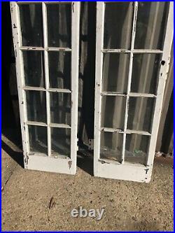 Pair vintage French doors unique mission Tudor style 75.5 x 16 x 1.5 old glass