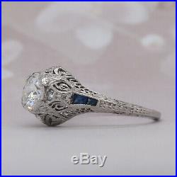 Platinum Antique style Engagement Ring. 80 Old cut Round Diamonds and Sapphires