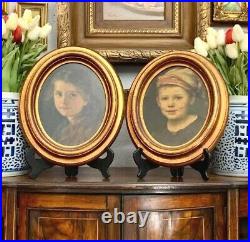 Portrait Pair Old Vintage European Style Art In Oval Frame Wall Art