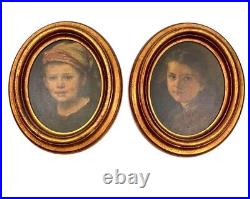 Portrait Pair Old Vintage European Style Art In Oval Frame Wall Art