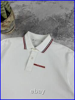 Prada Milano Red Tab Basic Old Money Luxury ItalyVintage White Polo T Shirt Tee