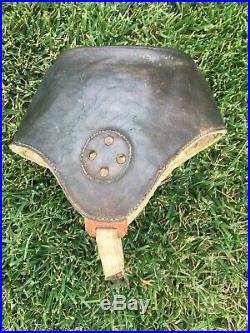 RARE Antique Old 1915s Harvard Style FLAT TOP All Leather Football Helmet KILLER