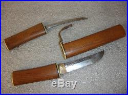 RARE Old Vtg Collectible Knife Set Wood Handle Unique Asian Style Design