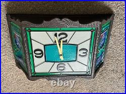 RARE VTG 1970 Heileman's OLD STYLE BEER Wall Light Clock Sign Faux STAINED GLASS