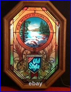 RARE Vintage Old Style Beer North Woods River Waterfall Motion Bar Light Sign