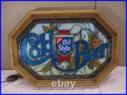 RARE Vintage Old Style COLD BEER Faux Stained Glass Bar Lighted Sign Heilleman's RARE Vintage Old Style COLD BEER Faux Stained Glass Bar Lighted Sign Heilleman's