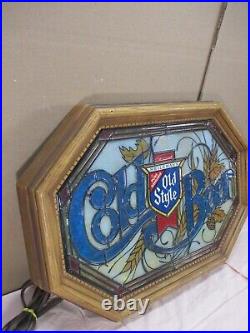 RARE Vintage Old Style COLD BEER Faux Stained Glass Bar Lighted Sign Heilleman's