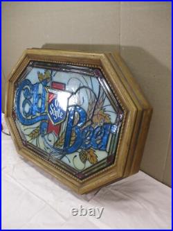 RARE Vintage Old Style COLD BEER Faux Stained Glass Bar Lighted Sign Heilleman's RARE Vintage Old Style COLD BEER Faux Stained Glass Bar Lighted Sign Heilleman's
