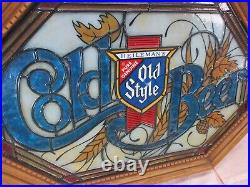 RARE Vintage Old Style COLD BEER Faux Stained Glass Bar Lighted Sign Heilleman's