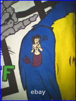 RARE Vintage Reef Surf Hoodie Size L Comic Style, Parrot, Mermaid, Reefer Spider