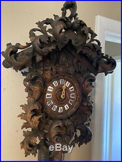 Rare German Black Forest Rococo Style Cuckoo Clock Coo coo Antique Vintage Old