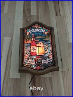 Rare Heilemans Old Style Beer Draft Lighted Sign Faux Stained Glass Vintage