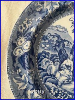 Rare Staffordshire (2) Blue Transferware Plates Piping Shepard 9.75