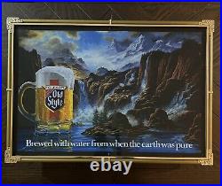 Rare Vintage Heileman's Old Style Beer Waterfalls Lighted Motion Sign 24x17
