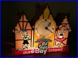 Rare Vintage Heilemans Old Style Beer Lighted Clock Sign