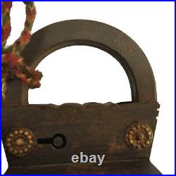Rare Vintage Old Antique Style Square Brass Work Iron Puzzle Padlock with 5 Keys