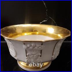 Rare Vintage Old Paris Style Raised Greek Design Footed Bowl Gilt Rim D 7 1/2