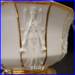 Rare Vintage Old Paris Style Raised Greek Design Footed Bowl Gilt Rim D 7 1/2