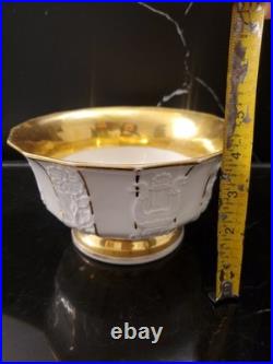 Rare Vintage Old Paris Style Raised Greek Design Footed Bowl Gilt Rim D 7 1/2