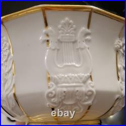Rare Vintage Old Paris Style Raised Greek Design Footed Bowl Gilt Rim D 7 1/2