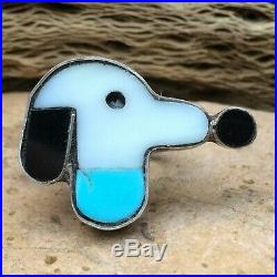 Rare Vntg Sterling Turquoise Mop Snoopy Zuni Old Pawn Boho Style Ring Sz 3.75