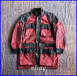 Red and Black Distressed Vintage Leather Six Pocket Coat Age Old Military Jacket