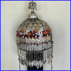 Reproduced from Old Pieces Vintage Style Large Turkmen Hat Metal Work Silk, P104