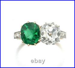 Ring Old European Cut & Emerald Vintage Style Handmade Solid 925 Sterling Silver