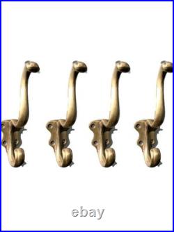 Set of 4 Solid Brass Coat Hooks Watson 249 Vintage Old Style Heavy Wall Hooks