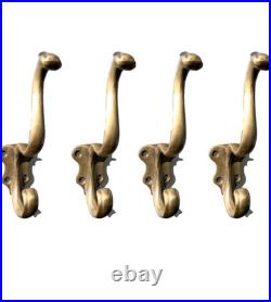 Set of 4 Solid Brass Coat Hooks Watson 249 Vintage Old Style Heavy Wall Hooks