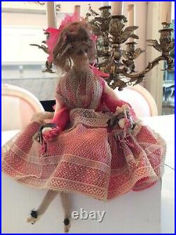 Shabby Vtg Antique Wax Doll french style old with hair victorian