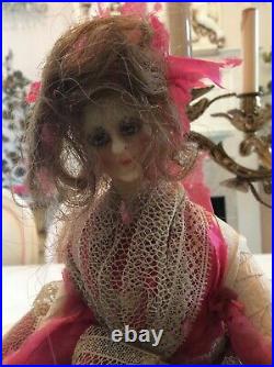 Shabby Vtg Antique Wax Doll french style old with hair victorian