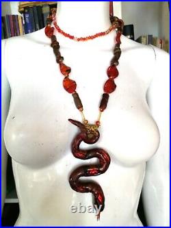 Snake necklace woman jewelry vintage style pendant lariat locket beaded layered