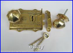 Solid Brass Ornate Vintage Old Victorian Style Bedroom Rim Door Lock + Knob Set