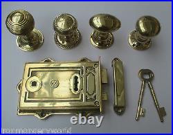 Solid Brass Ornate Vintage Old Victorian Style Bedroom Rim Door Lock + Knob Set