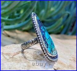 Spiderweb Turquoise Ring Old Pawn Vintage Style Silver. 925 Size 7