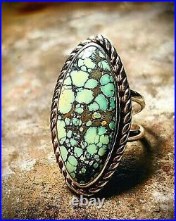 Spiderweb Turquoise Ring Peacock Old Pawn Vintage Style Silver. 925 Size 7